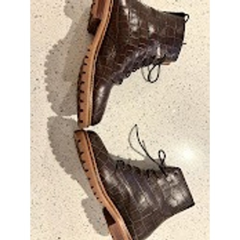 Madewell The Clair Lace-Up Boots Croc Emboss Leather Women's Brown Ankle Size 6